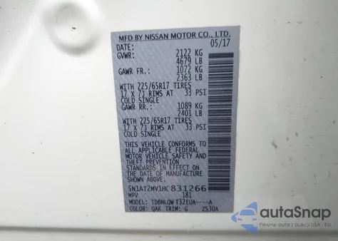 2017 Nissan Rogue Sv from USA, damaged, VIN 5N1AT2MV1HC831266